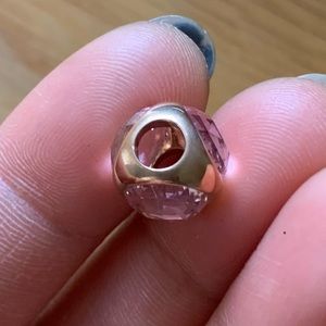 Retired Pandora Radiant Droplet Pink CZ and Rose Bead Charm EUC